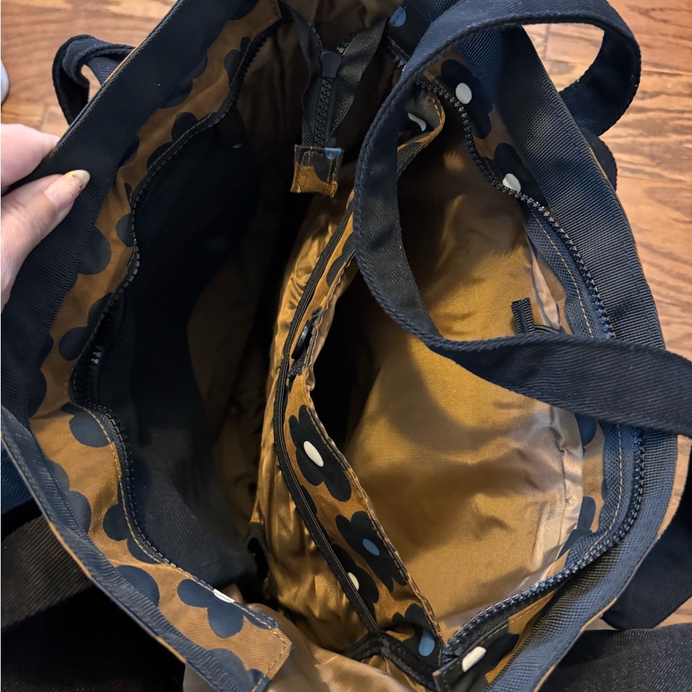 Brown Floral Print Tote Bag with Black Handles - Picture 4 of 6